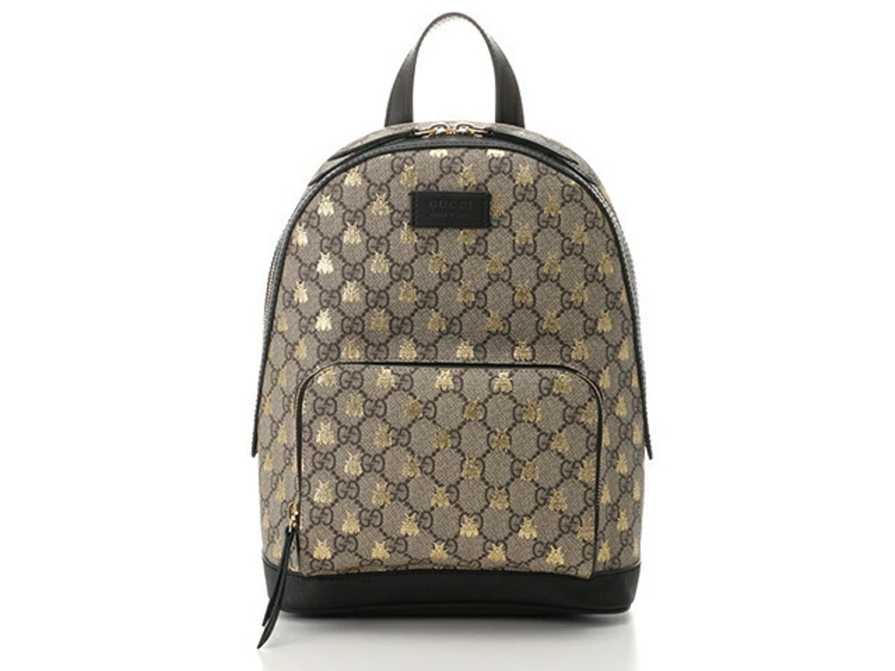 Gucci GG Supreme Bee Backpack Canvas Beige Cream Black